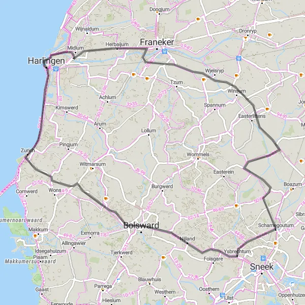 Miniatuurkaart van de fietsinspiratie "Rondje langs Nijland en Britswert" in Friesland (NL), Netherlands. Gemaakt door de Tarmacs.app fietsrouteplanner