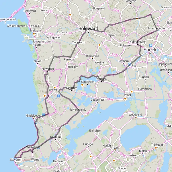 Miniatuurkaart van de fietsinspiratie "Wegroute langs pittoreske dorpjes van Friesland" in Friesland (NL), Netherlands. Gemaakt door de Tarmacs.app fietsrouteplanner