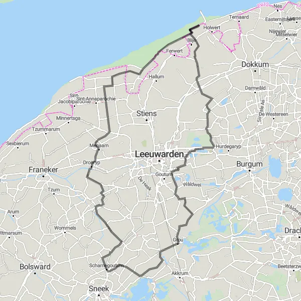 Miniatuurkaart van de fietsinspiratie "Uitgestrekte fietstocht door Friese landschappen" in Friesland (NL), Netherlands. Gemaakt door de Tarmacs.app fietsrouteplanner