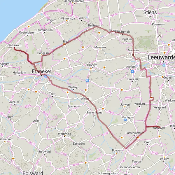 Map miniature of "Ried to Lutjelollum Gravel Loop" cycling inspiration in Friesland (NL), Netherlands. Generated by Tarmacs.app cycling route planner