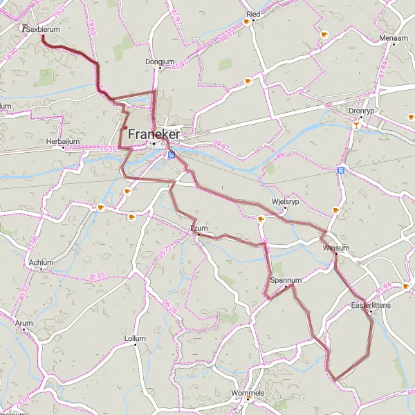 Map miniature of "Sexbierum to War Gravel Adventure" cycling inspiration in Friesland (NL), Netherlands. Generated by Tarmacs.app cycling route planner