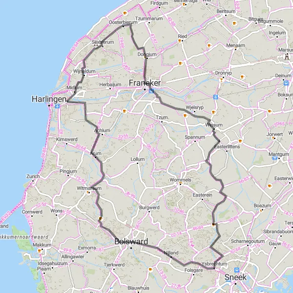 Map miniature of "Scenic Road Cycling through Friesland's Countryside" cycling inspiration in Friesland (NL), Netherlands. Generated by Tarmacs.app cycling route planner