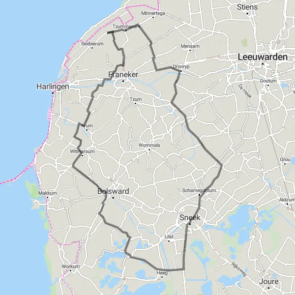 Miniatuurkaart van de fietsinspiratie "Fietsen door de pittoreske dorpjes van Friesland" in Friesland (NL), Netherlands. Gemaakt door de Tarmacs.app fietsrouteplanner