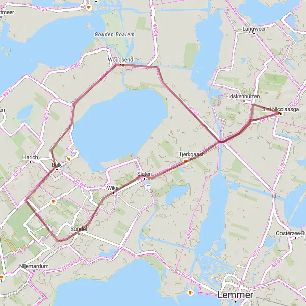 Map miniature of "Woudsend and Idskenhuizen Gravel Loop" cycling inspiration in Friesland (NL), Netherlands. Generated by Tarmacs.app cycling route planner