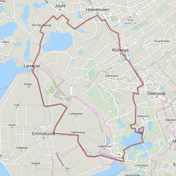 Map miniature of "Mysterious Marshes and Historic Villages" cycling inspiration in Friesland (NL), Netherlands. Generated by Tarmacs.app cycling route planner