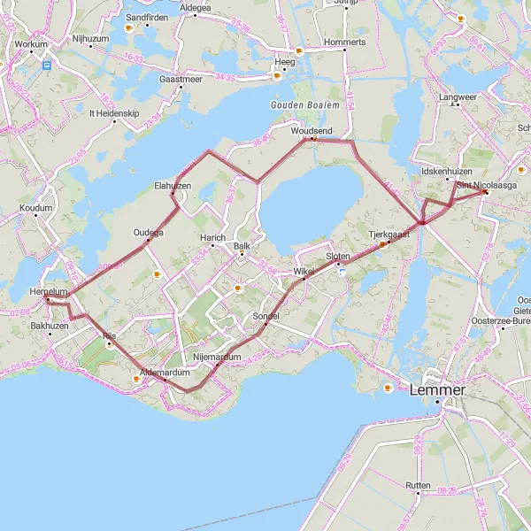 Map miniature of "The Gaasterland Gravel Adventure" cycling inspiration in Friesland (NL), Netherlands. Generated by Tarmacs.app cycling route planner