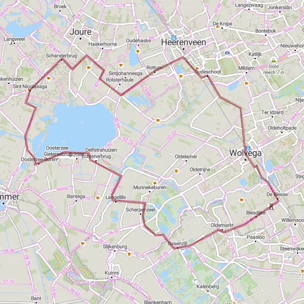 Map miniature of "The Lakes and Woodlands Gravel Route" cycling inspiration in Friesland (NL), Netherlands. Generated by Tarmacs.app cycling route planner