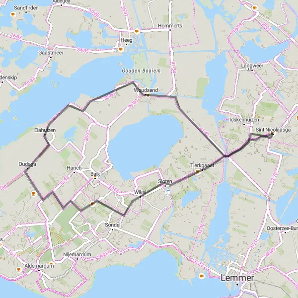 Map miniature of "The Countryside Road Loop" cycling inspiration in Friesland (NL), Netherlands. Generated by Tarmacs.app cycling route planner