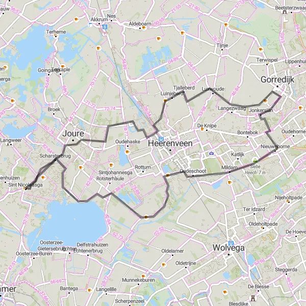 Miniatuurkaart van de fietsinspiratie "Sint Nicolaasga - Rotstergaast Road Route" in Friesland (NL), Netherlands. Gemaakt door de Tarmacs.app fietsrouteplanner
