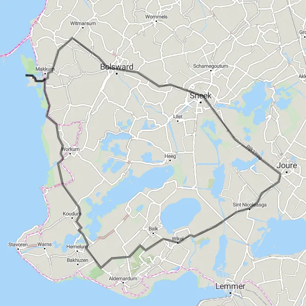 Map miniature of "The Southwest Friesland Loop" cycling inspiration in Friesland (NL), Netherlands. Generated by Tarmacs.app cycling route planner