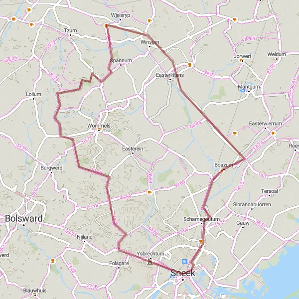 Map miniature of "Spannum Gravel Loop" cycling inspiration in Friesland (NL), Netherlands. Generated by Tarmacs.app cycling route planner