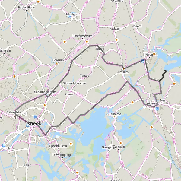 Map miniature of "Raerd Route" cycling inspiration in Friesland (NL), Netherlands. Generated by Tarmacs.app cycling route planner