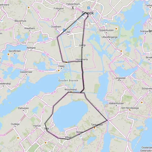 Map miniature of "The Sloten Loop" cycling inspiration in Friesland (NL), Netherlands. Generated by Tarmacs.app cycling route planner