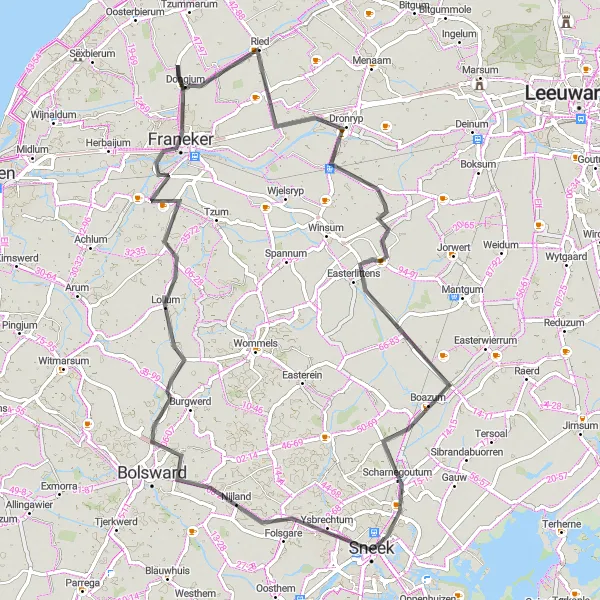 Map miniature of "The Scenic fj-IJlst Route" cycling inspiration in Friesland (NL), Netherlands. Generated by Tarmacs.app cycling route planner