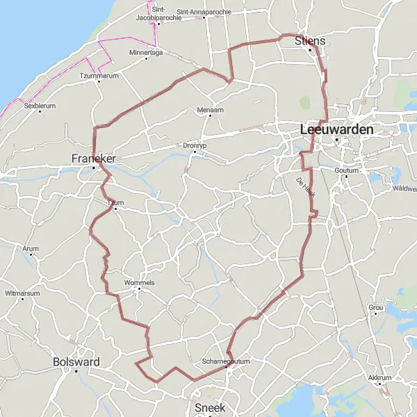 Miniatuurkaart van de fietsinspiratie "Gravelroute naar Koarnjum, Boazum en Bitgum" in Friesland (NL), Netherlands. Gemaakt door de Tarmacs.app fietsrouteplanner