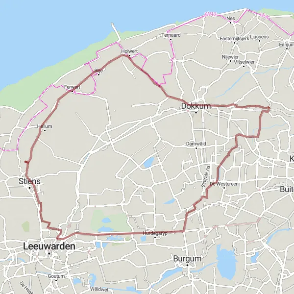 Map miniature of "Ferwert Loop" cycling inspiration in Friesland (NL), Netherlands. Generated by Tarmacs.app cycling route planner