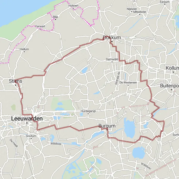 Map miniature of "Burdaard Explorer" cycling inspiration in Friesland (NL), Netherlands. Generated by Tarmacs.app cycling route planner