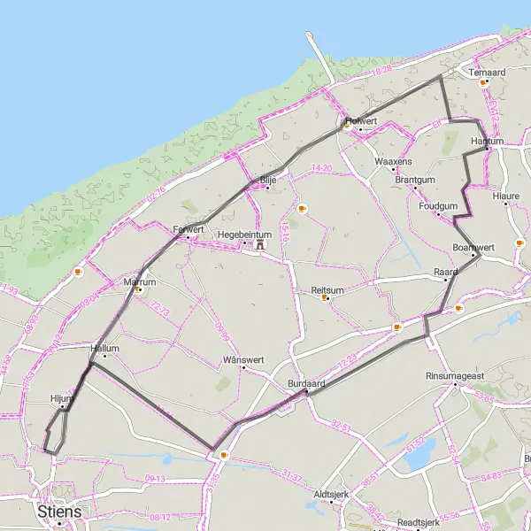 Miniatuurkaart van de fietsinspiratie "Historische Fietstocht rond Stiens" in Friesland (NL), Netherlands. Gemaakt door de Tarmacs.app fietsrouteplanner