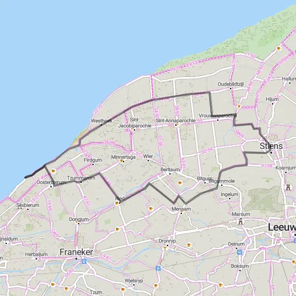 Map miniature of "Anjum Tour" cycling inspiration in Friesland (NL), Netherlands. Generated by Tarmacs.app cycling route planner