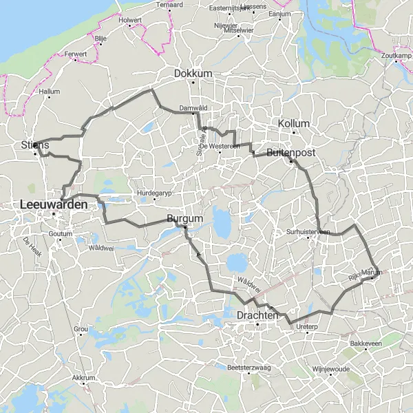 Map miniature of "Friesland Heritage Ride" cycling inspiration in Friesland (NL), Netherlands. Generated by Tarmacs.app cycling route planner