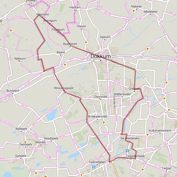 Miniatuurkaart van de fietsinspiratie "Gravelroute Sibrandahûs - De Westereen" in Friesland (NL), Netherlands. Gemaakt door de Tarmacs.app fietsrouteplanner