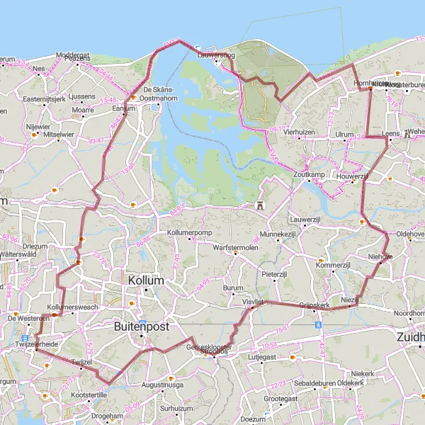 Miniatuurkaart van de fietsinspiratie "Avontuurlijke graveltocht naar Lauwersoog" in Friesland (NL), Netherlands. Gemaakt door de Tarmacs.app fietsrouteplanner