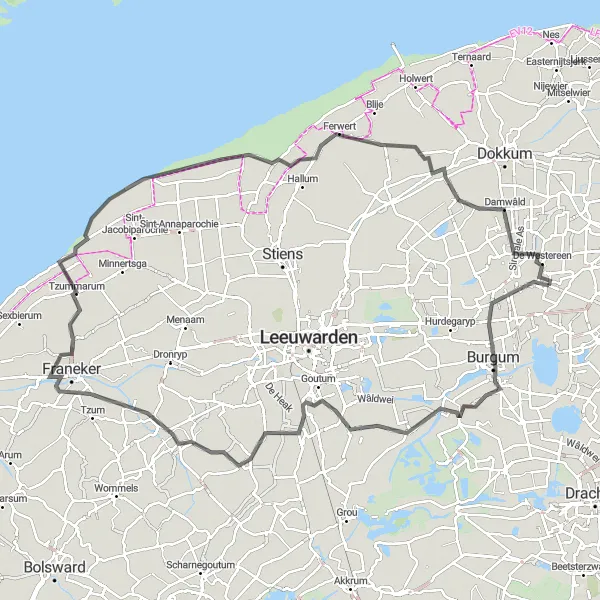 Miniatuurkaart van de fietsinspiratie "Fietstocht Burgum - Damwâld" in Friesland (NL), Netherlands. Gemaakt door de Tarmacs.app fietsrouteplanner