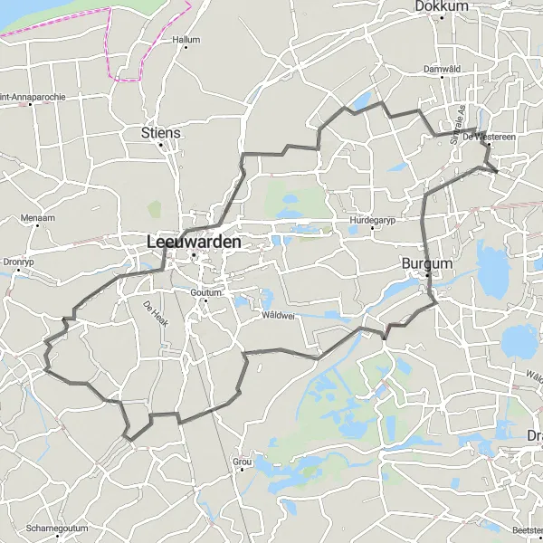 Map miniature of "Twijzelerheide - Feanwâlden - Wergea - Reduzum - Baard - Lekkum - Aldtsjerk - Twijzelerheide" cycling inspiration in Friesland (NL), Netherlands. Generated by Tarmacs.app cycling route planner