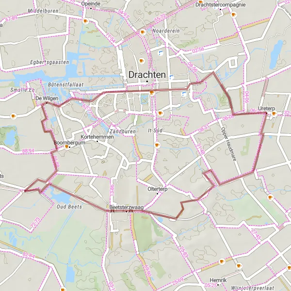 Map miniature of "The Gravel Tour of Beetsterzwaag" cycling inspiration in Friesland (NL), Netherlands. Generated by Tarmacs.app cycling route planner