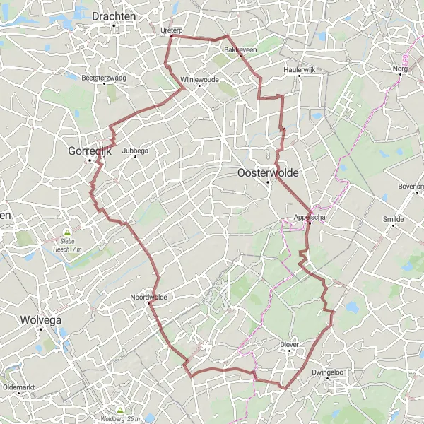 Miniatuurkaart van de fietsinspiratie "Graveltocht door Noordwolde-Zuid en Lippenhuizen" in Friesland (NL), Netherlands. Gemaakt door de Tarmacs.app fietsrouteplanner