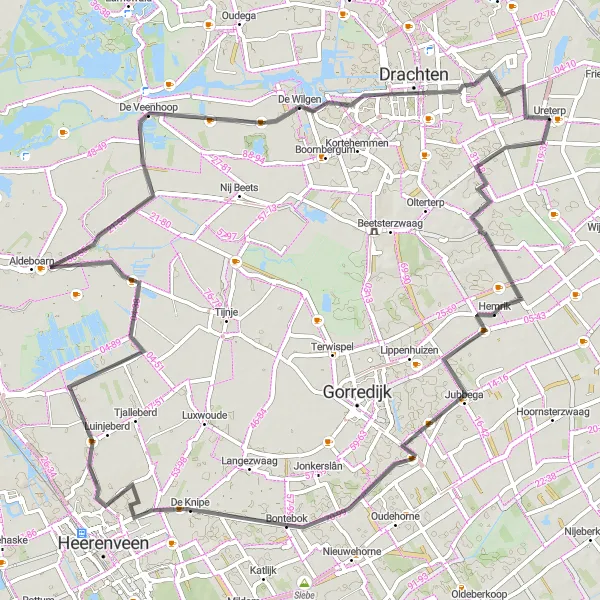 Miniatuurkaart van de fietsinspiratie "Fietstocht naar Aldeboarn en De Veenhoop" in Friesland (NL), Netherlands. Gemaakt door de Tarmacs.app fietsrouteplanner