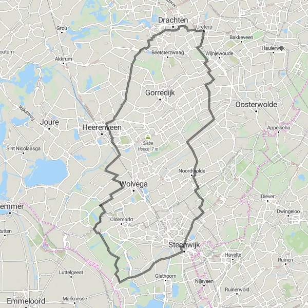 Miniatuurkaart van de fietsinspiratie "Langs de Friese meren en bossen" in Friesland (NL), Netherlands. Gemaakt door de Tarmacs.app fietsrouteplanner