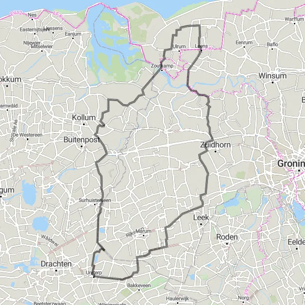 Miniatuurkaart van de fietsinspiratie "Route langs Ureterp en De Wilp" in Friesland (NL), Netherlands. Gemaakt door de Tarmacs.app fietsrouteplanner