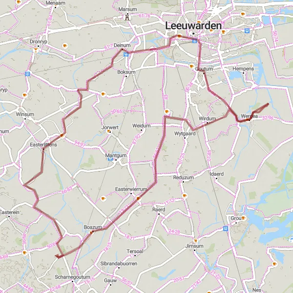 Miniatuurkaart van de fietsinspiratie "Grindpaden langs prachtige Friese dorpen" in Friesland (NL), Netherlands. Gemaakt door de Tarmacs.app fietsrouteplanner