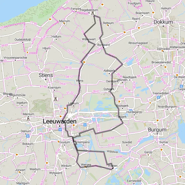 Miniatuurkaart van de fietsinspiratie "Wegenroute door Friesland" in Friesland (NL), Netherlands. Gemaakt door de Tarmacs.app fietsrouteplanner