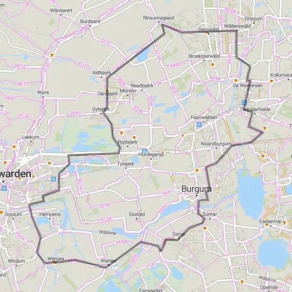 Miniatuurkaart van de fietsinspiratie "Pittoreske route in Friesland" in Friesland (NL), Netherlands. Gemaakt door de Tarmacs.app fietsrouteplanner
