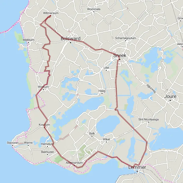 Miniatuurkaart van de fietsinspiratie "Gravelroute Bolsward - Exmorra" in Friesland (NL), Netherlands. Gemaakt door de Tarmacs.app fietsrouteplanner