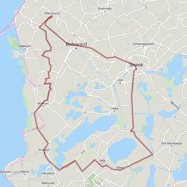 Map miniature of "Friesland Gravel Expedition" cycling inspiration in Friesland (NL), Netherlands. Generated by Tarmacs.app cycling route planner