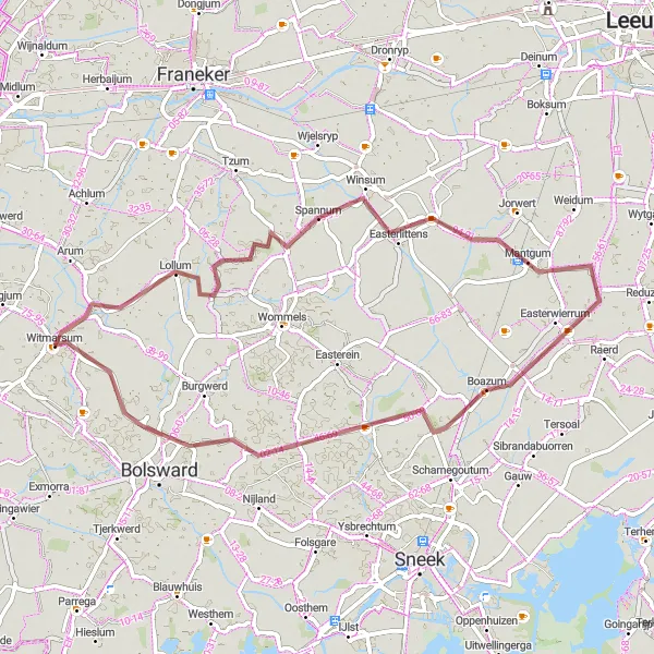 Miniatuurkaart van de fietsinspiratie "Gravelroute door Zuidwest-Friesland" in Friesland (NL), Netherlands. Gemaakt door de Tarmacs.app fietsrouteplanner