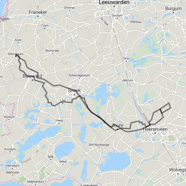 Map miniature of "Charming Villages and Countryside" cycling inspiration in Friesland (NL), Netherlands. Generated by Tarmacs.app cycling route planner