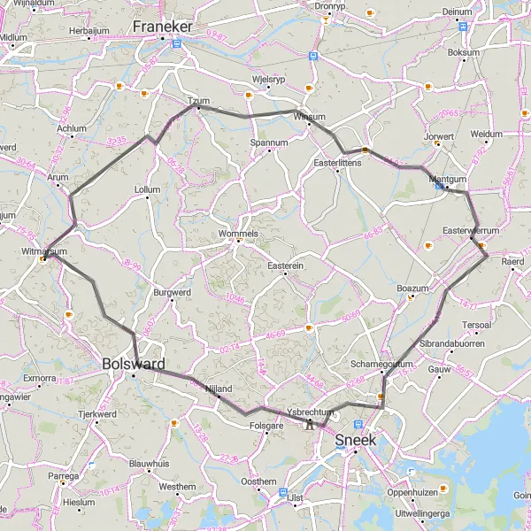 Miniatuurkaart van de fietsinspiratie "Wegen naar het verleden en het heden" in Friesland (NL), Netherlands. Gemaakt door de Tarmacs.app fietsrouteplanner