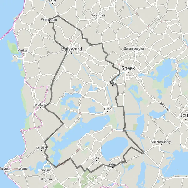 Miniatuurkaart van de fietsinspiratie "Friese roadtrip vol verrassingen" in Friesland (NL), Netherlands. Gemaakt door de Tarmacs.app fietsrouteplanner