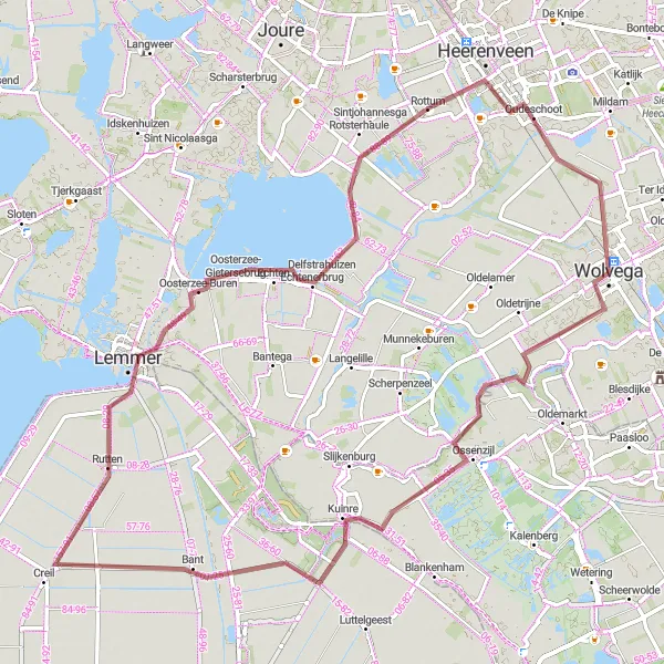 Miniatuurkaart van de fietsinspiratie "Fietsen langs Ossenzijl en Lemmer" in Friesland (NL), Netherlands. Gemaakt door de Tarmacs.app fietsrouteplanner
