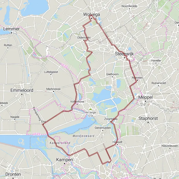 Map miniature of "The Gravel Adventure" cycling inspiration in Friesland (NL), Netherlands. Generated by Tarmacs.app cycling route planner