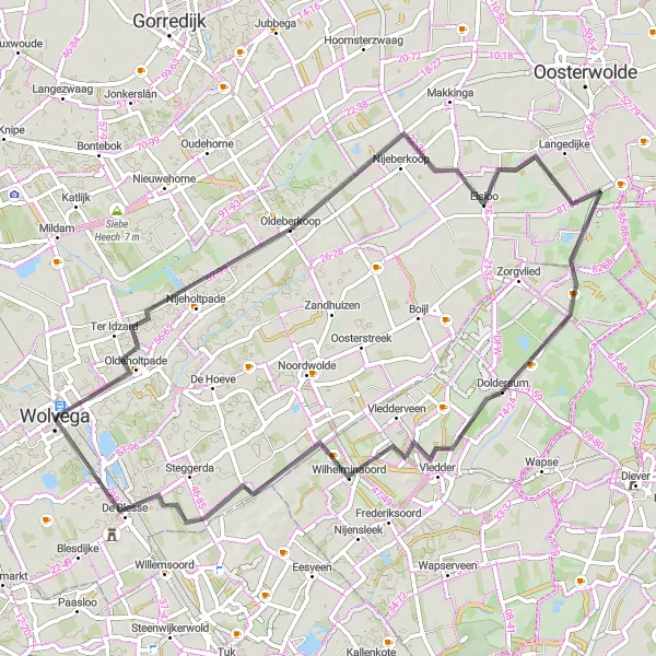 Map miniature of "The Wolvega Exploration" cycling inspiration in Friesland (NL), Netherlands. Generated by Tarmacs.app cycling route planner