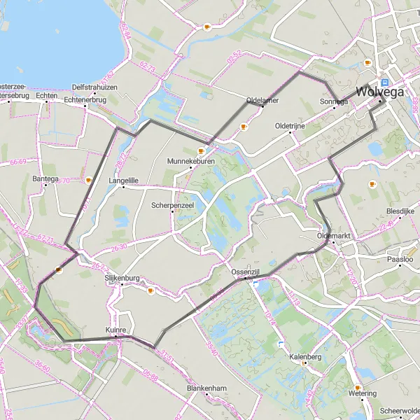Map miniature of "The Road Escape" cycling inspiration in Friesland (NL), Netherlands. Generated by Tarmacs.app cycling route planner