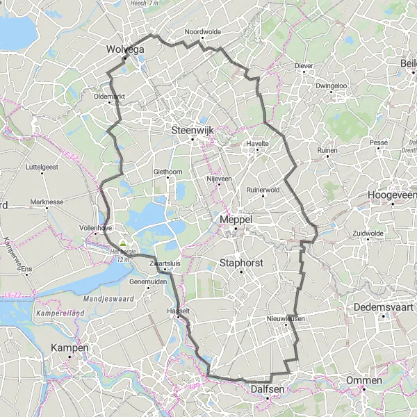 Miniatuurkaart van de fietsinspiratie "Noordwolde - Vledder - Uffelte - Koekange - Den Hulst - Welsum - Hasselt - Zuiderzeezicht - Blokzijl - Vlodderbrug" in Friesland (NL), Netherlands. Gemaakt door de Tarmacs.app fietsrouteplanner