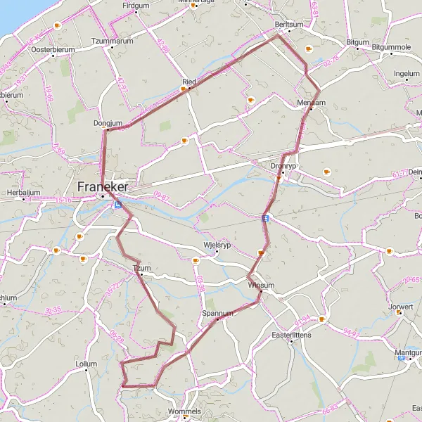 Map miniature of "Scenic Gravel Ride to Berltsum" cycling inspiration in Friesland (NL), Netherlands. Generated by Tarmacs.app cycling route planner
