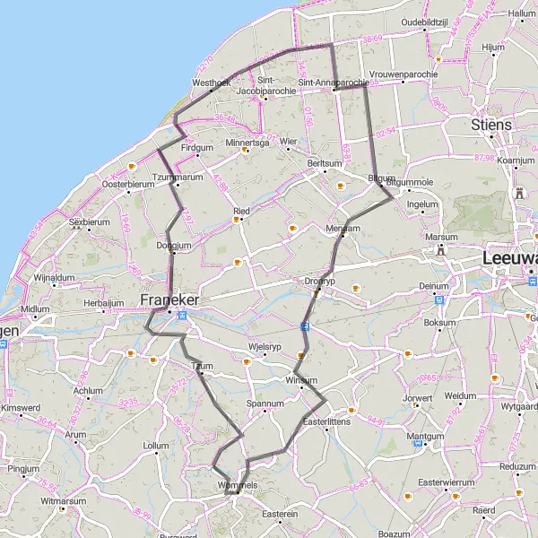 Miniatuurkaart van de fietsinspiratie "De Ronde van Franeker en omgeving" in Friesland (NL), Netherlands. Gemaakt door de Tarmacs.app fietsrouteplanner