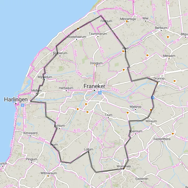 Miniatuurkaart van de fietsinspiratie "De Historische Route van Arum naar Wommels" in Friesland (NL), Netherlands. Gemaakt door de Tarmacs.app fietsrouteplanner